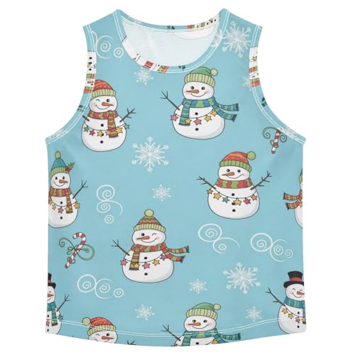 J JOYSAY Christmas Snowman Blue Boys Tank Top Sleeveless Muscle Shirts Quick Dry Sport Workout Active Kids T-Shirts 3-15T