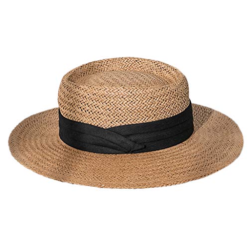 Chapeau de paille femme plat large bord ruban panama bateau