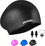 Swimming Cap,Silicone Swim Cap Suitable for Women & Men with Short and Long Hair - 1PCS (Black 2)