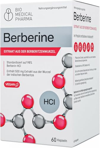 Berberin Kapseln Hochdosiert 500mg – Berberine HCl 98% aus Berberis Aristata Wurzelextrakt – Geruchsneutral, Ohne Zusatzstoffe, Vegan, Laborgeprüft (60 Kapseln)