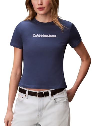 Calvin Klein Women's Slim Fit Cotton Modal Monogram Tee Dark Denim