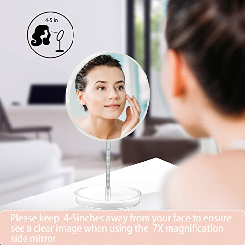 Jasefa 1X/7X Magnifying Makeup Mirror With Stand, Magnified 6" Double Sided Desk Table Mirror，360° Rotation Tabletop Cosmetic Mirror For Traveling,Shaving -White #TOP2