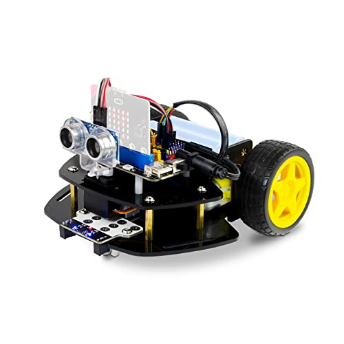 XiaoR GEEK Micro: bit 2WD ���{�b�g �J�[ �L�b�g BBC Micro: bit V2 & V1.5 �ƌ݊�������A�O���t�B�J�� �v���O���~���O�A�����g�Z���T�[�A���C�� �g���b�L���O ���W���[���ADIY �v���O���}�u�� ���{�b�g �L