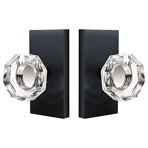 Hiemey Octagon Glass Crystal Half Dummy Door Knob Matte Black, No-Turning Bifold And Closet Door Knobs,2 Pack #TOP2