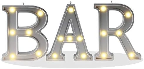 Pooqla Decorative Illuminated BAR Marquee Word Sign (Silver Color 4.21" Tall) - Lighted Letter Words and Signs For Indoor BAR Decor - BAR