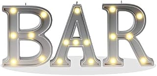DELICORE Decorative Illuminated BAR Marquee Word Sign (Silver Color 4.21" Tall) - Lighted