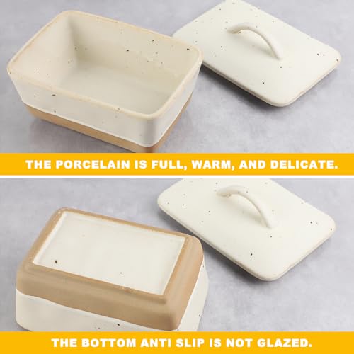 MHwan Butterdose Keramik, Vintage Design, geeignet für alle gängigen Buttergrößen (250 g), Spülmaschinenfest, Butterdose Porzellan bewahrt das Aroma von Butter, Käse und käsigem Käse (Weiß)