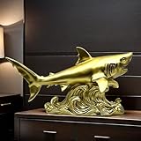XINDAM Shark Figurine Gold Statue Decorative Home & Office Resin Figurines Home Office Display Craft Living Room Decor Ornaments for Tabletop