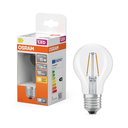 Osram LED-Lampe Star Kolbenform A15 Filament, 2700 K warmweiß, 1 W, E27, klar, 136 lm, 15.000h, für kleine Leuchten, Allgemeinbeleuchtung