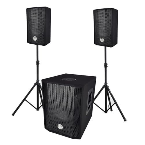 BM Sonic BMS 1208 Système Sono Triphonique 2.1 Caisson Bi-amplifié 1000W 30cm USB Bluetooth Satellites 8" 2x200W Pieds Câbles