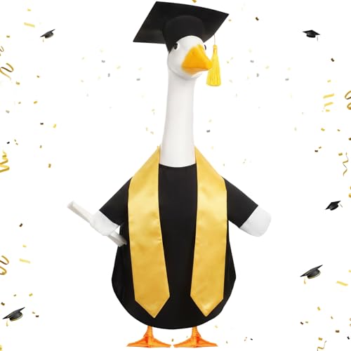 Cosblank Graduation Porch Goose Outfit Plastic Lawn Goose Clothes Graduation Cap and Gown Stoles Geese Outfit for Cement Geese Statue Outdoor Patio Yard Lawn Art Decoration (Black,Typical,23")
