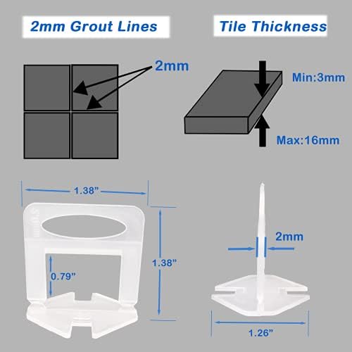 Tile Leveling System 2mm 200Pcs for Professional Ceramic Tile and Stone Installation,The Tiles Leveler Spacers Clips,Tiling Tools Spacers Plastic Clips for Wall Floor 2mm,Tile Spacers Only,200Pcs