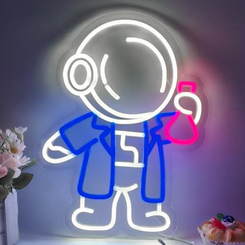 Astronaut Neon Sign with Flask LED Neon Lights for Wall Decor, Classroom, Science Room, Bedroom, Lab Decor, Game Room, Space Theme Party Decoration, Neon Light Sign for Home and Bar