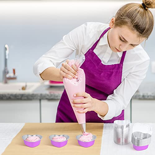 Elecland 50Pcs Pink Heart Cake Pans 100Ml/3.4Oz Aluminum Foil Heart Shaped Cupcake Cup With Lids, Valentines Dessert Cups Baking Cups For Valentines Wedding Christmas Birthday Party Decorations #TOP2