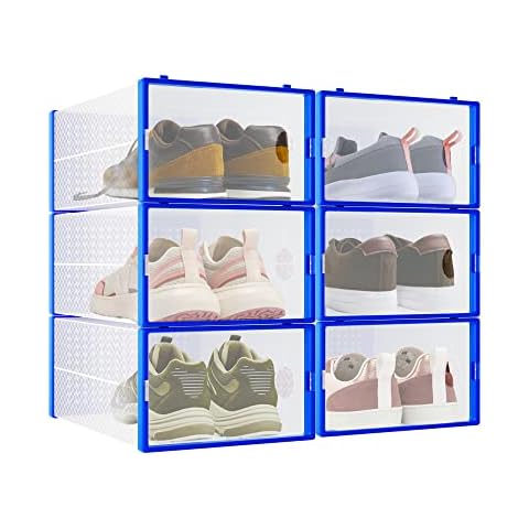 Home Pro Shop 6-Pack Shoe Storage Boxes - Shoes Organizer for Closet - Clear Plastic Stackable Shoe Containers - Clear Shoe Boxes Foldable for Sneakers, Books, Toys, Tools - Max Size UK 8 Cover