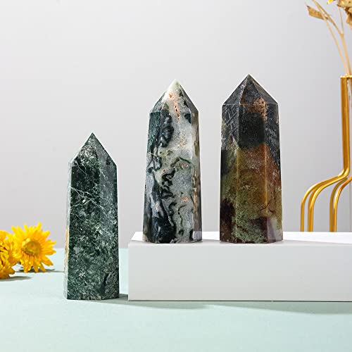 Mousse Agate Tour Aquatique Quartz Hexagonal, prisme de prestige en cristal 10cm - 6