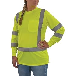 Ergodyne GloWear 8374 Women’s Hi Vis Shirts, Type R Class 3 High Visibility Shirts for Women, Long Sleeve Reflective Shirt Lime