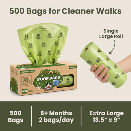 Image of Pogi's Poop Bags - Large, Leak-Proof Dog Waste Bags for Yard or Home Use, Fresh Scent (Single Roll, 500-Count) (Pack of 3)