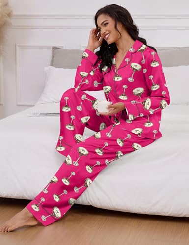 Image of SHESHOW Satin Pajamas for Women Set Long Sleeve Button Down Sleepwear 2 Piece Nightwear Women Pjs Sets Size XS-XXL