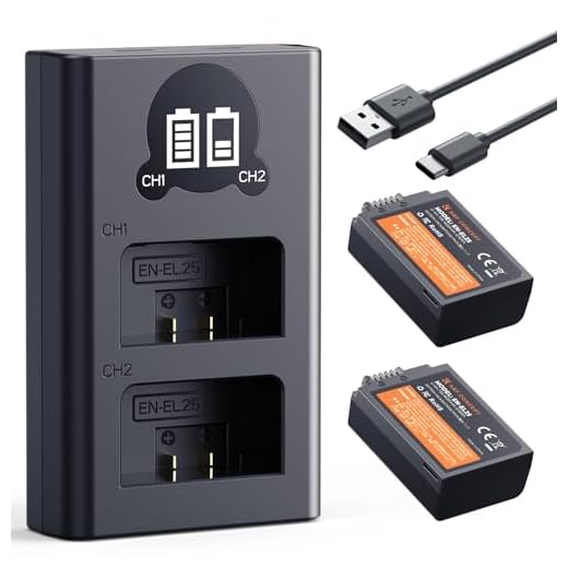 K&F Concept EN-EL25 Ersatzakku 2er-Pack mit LCD Dual Slot Ladegerät, Kompatibel mit Nikon Z30 Z50 ZFC Kameras