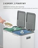 Hzuaneri Kosz na śmieci, system segregacji odpadów, 2 komory, 60 l (2 x 30 l), stal nierdzewna, kosz na śmieci z pedałem, cichy i wolno opadający, z 15 ekskluzywnymi workami na śmieci, biały