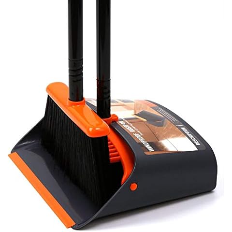 TreeLen Broom and Dustpan Set with 52" Long Handle for Home Kitchen Room Office Lobby Floor Use Upright Stand Up Stand Up Broom with Dustpan Combo Cover