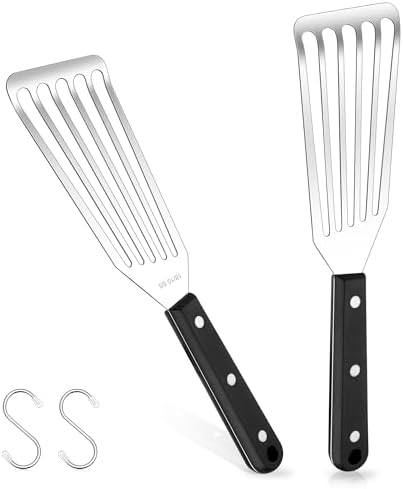 HaSteeL 11In Fish Spatula, 18/10 Stainless Steel Slotted Turner with ABS Plastic Handle, Flexible Metal Spatula for Indoor & Outdoor Grilling, Frying, Flipping, Dishwasher Safe & Rust Free - 2Pcs