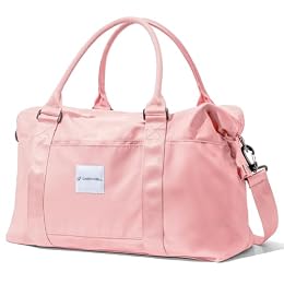 (Not Made In China) Travel Duffel Bag For Women, Carry On Bags, Overnight Weekender Duffle, Airplane Approved Underseat Tote With Shoulder Strap, Luggage Trolley Sleeve, Pink, 22in, 30L