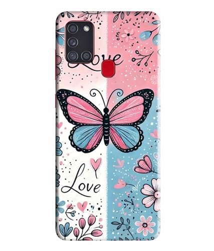 Image of Printed Hard Back Case Cover & Compatible for Samsung Galaxy A21S | Butterfly Painting Art (Multicolor) - D1203