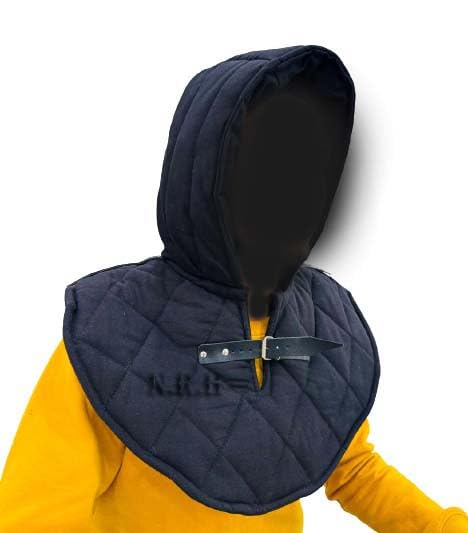 Medieval Renaissance Cotton Padded Armor Collar and Coif Cap Aventail Neck Head Protector Under for Men Black