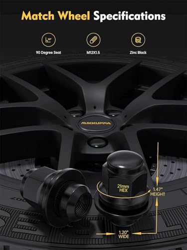 Image of MIKKUPPA M12x1.5 Mag Lug Nuts, Black 4PCS Tire Nuts with Washer | 21mm Hex, Replacement for Toyota Avalon Camry Corolla Highlander RAV4 Sienna Matrix Prius Venza Crown OEM Factory Wheels