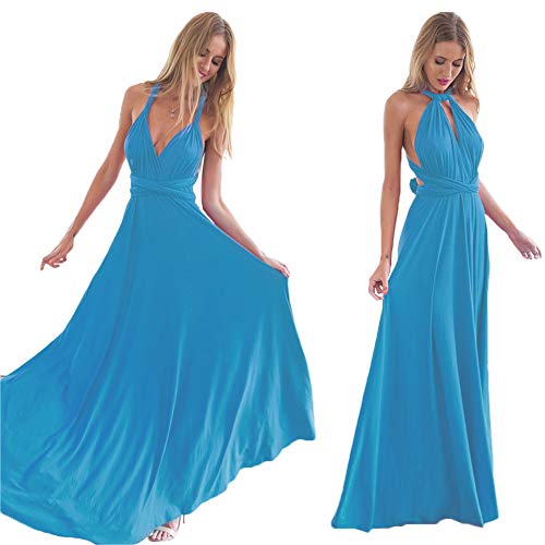 Odizli Robe de soirée longue pour femme - Dos nu - Bandage multidirectionnel - Robe festive - Robe de demoiselle d'honneur - Robe de bal, bleu, M