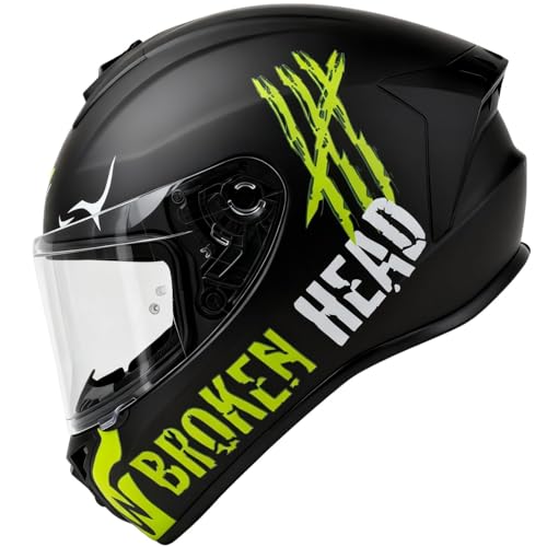Broken Head Motoradhelm Adrenalin Therapy X4 - Sportlicher Integralhelm - Schwarz-Grün Matt - Größe S (55-56 cm)