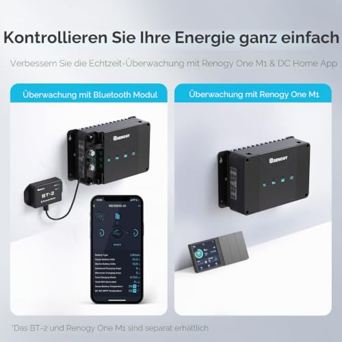 Renogy 50A DCDC Batterieladegerät mppt solarladeregler ladebooster 12V netzunabhängig mit BT-2 Bluetooth Module