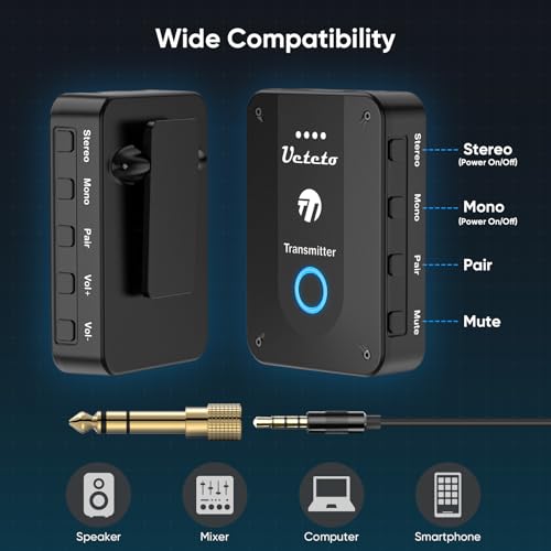 Ueteto Wireless In Ear Monitor System 2.4G Stereo Iem System With Transmitter Beltpack Receiver Automatic Pairing thumb #1