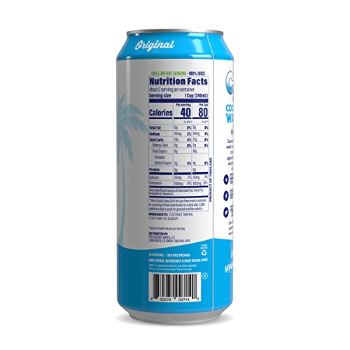 C2O The Original Coconut Water W/ Nutrients & Electrolytes, Rejuvenating Plant-Based Hydration, The Original, 16.3Oz Cans (8-Pack) #TOP2