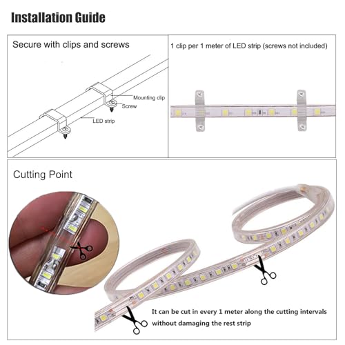 GQL 10m LED Strips Lights White, 220V- 240V Ribbon SMD 5050 60leds/m Rope Lighting, IP65 Waterproof, No Self Adhesive, DIY Home Kitchen Bar Decking Holiday Christmas Indoor Decoration - Image 5