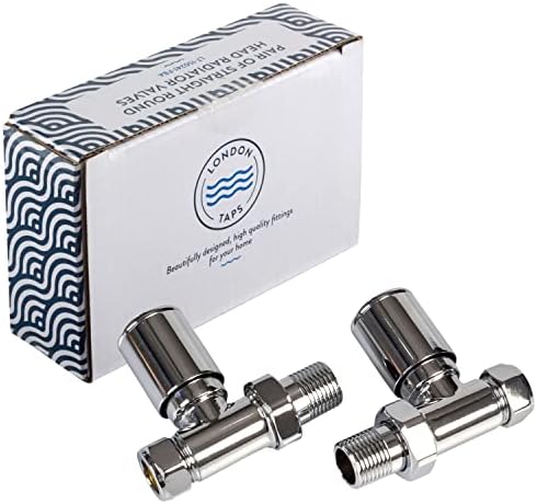 London Taps Angled Round Head Radiator Valve, Standard 15mm Connection, Chrome Plated Solid Brass, Central Heating Radiator or Towel Rail Valves