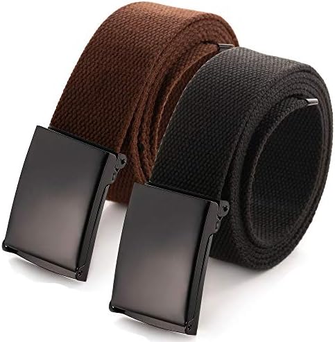 Cut To Fit Canvas Web Belt Size Up to 52" with Flip-Top Solid Black Military Buckle (16 Color and Combo Pack Options)