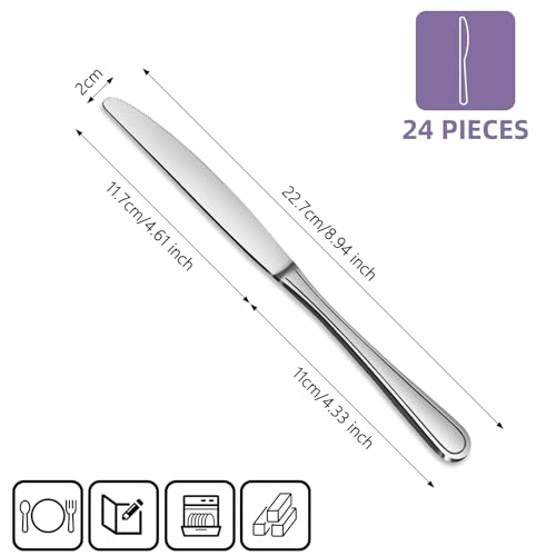 Miniatura 2 de Gifcomda Cuchillo De Mesa, Cuchillo De Mantequilla De Acero Inoxidable, 24 Unidades 22,7 Cm, 8,94 Pulgadas , Juego De Cuchillos De Desayuno Cuchillo De Mantequilla Cuchillo Para Casa, Restaurante,