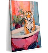 FWAHREN Tiger in Pink Bathtub Funny Bathroom Wall Art, Eclectic Cute Animal Painting Canvas Print...