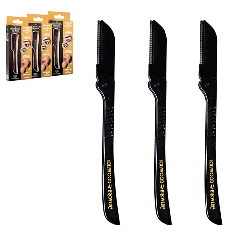 Hollywood Browzer Dermaplaning Blades for Face - Eyebrow Shaping - Remove Unwanted Hair - Exfoliating Tool for Women - Face Razor for Women - Facial Hair Remover - Triple Pack (Black)