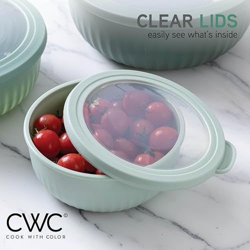 COOK WITH COLOR Prep Bowls with Lids- Wide and Deep Nesting Plastic Small Mixing Bowl Set with Lids, 8 Piece Set - Wide Bowls, Sage - Thumbnail 5