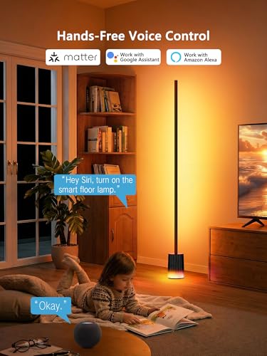 Image of Brizled Floor Lamp, LED Corner Bedroom Lamp, Alexa Compatible RGBCW 1725 lm | Modern Matter /Google Floor Lamp; 75+ Scene Modes Office Living Room Dimmable Corner Lamp with Lighting Base, Music Sync; DIY
