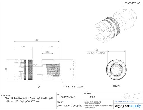 Dixon PFL12 Plated Steel Dual Lock Quick Acting Air Hose Fitting with Locking Sleeve, 1/2" Coupling x 3/4" NPT Female