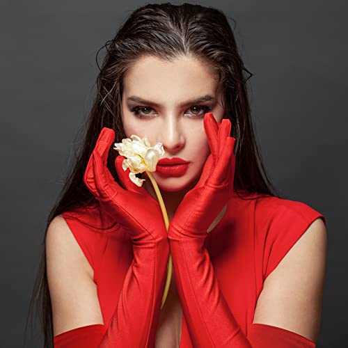 Nackiy Long Black Opera Gloves for Women, 1920s Satin Stretchy Elbow Length Party Gloves Costumes Bridal, 20inch3