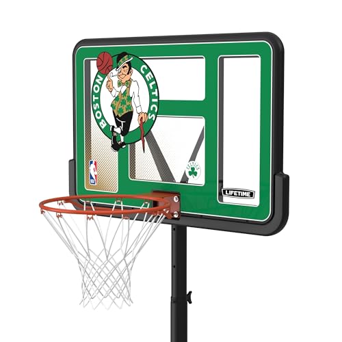 Image of Lifetime NBA Boston Celtics Portable Basketball Hoop, Adjustable Height 7.5-10 Ft, 44 Inch Shatterproof Fusion Backboard, Base with Wheels