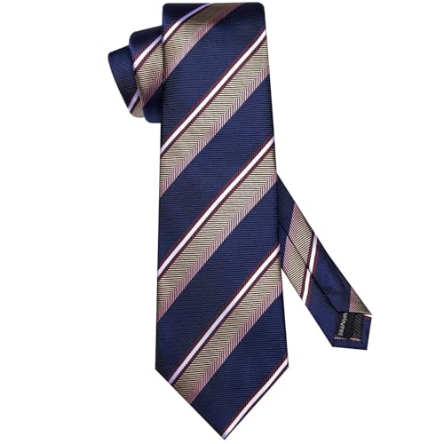 Image of Hi-Tie 70 inches Ties for Men Silk Extra Long Necktie and Pocket Square Cufflinks Set Men Big and Tall Tie Business