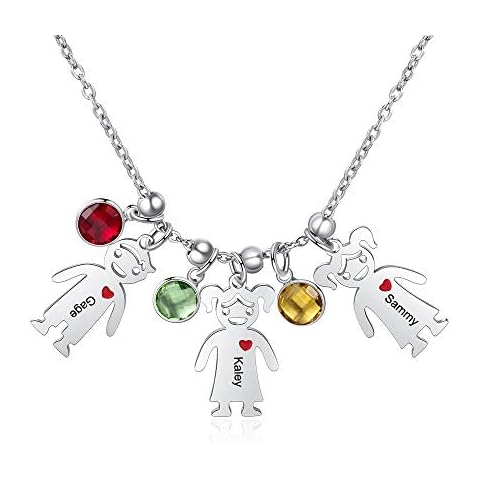 Personalized Children Charms Mothers Necklace with Simulated Birthstones Engraved Boy and Girl Charm Jewelry Infinity Mom Necklace for Women Mother Day (Mothers Necklace with Birthstones, 3 names) Cover