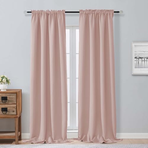 Image of Aiyufeng Blush Blackout Curtains for Bedroom 96 Inches Long 2 Panels, Solid Thermal Insulated, Energy Saving Nursery Window Treatment Curtains Blackout Drapes, W40 x L96 Inch, Blush